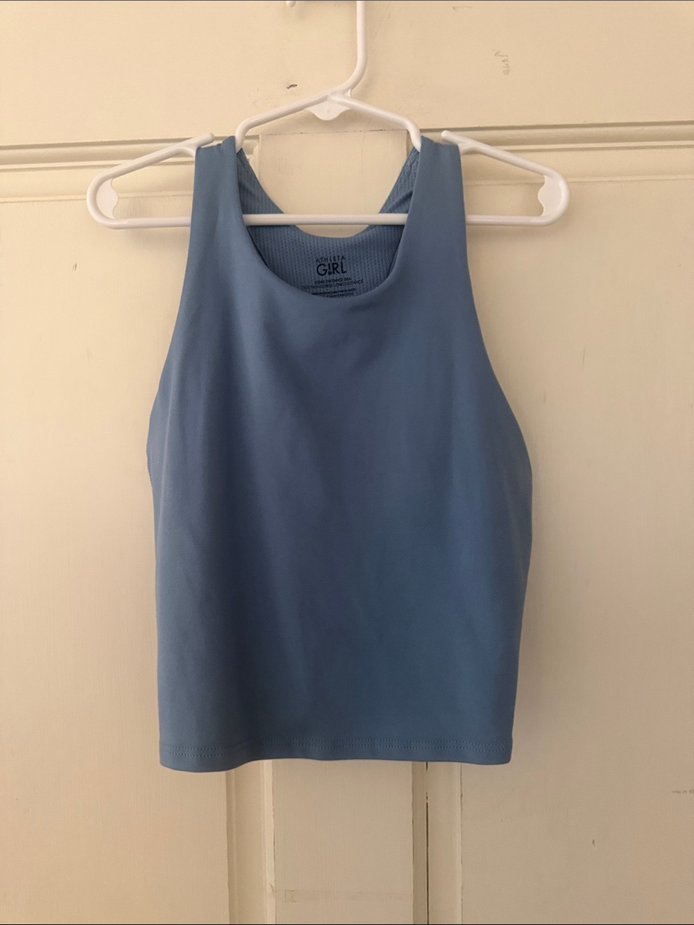 Athleta Girls Light Blue High Neck Athletic Tank tightly fitted